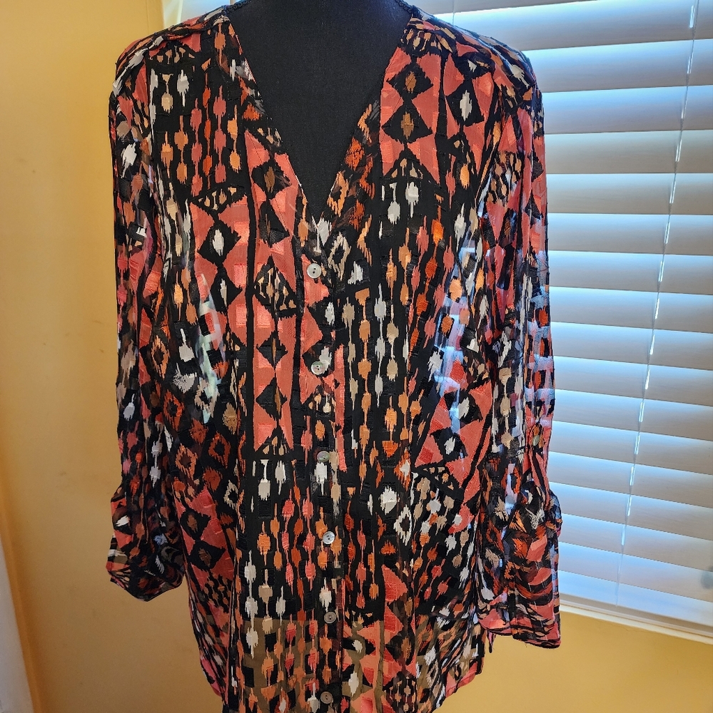 Ruby Rd 16W Blouse Sheer Burn-Out